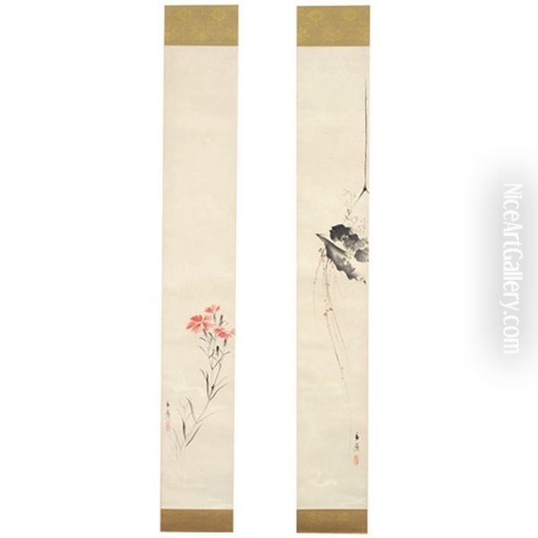 Tsuri Shinobu To Nadeshiko Zu (pair) Oil Painting by  Hiroshige