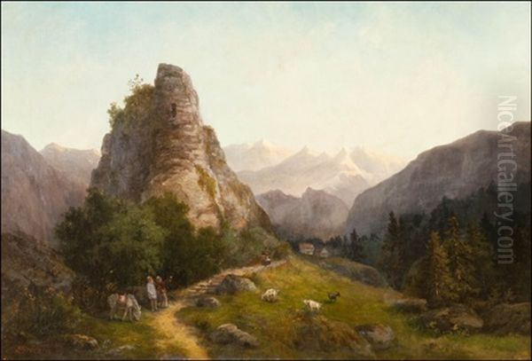 View From The Alps Oil Painting by Adolf Hirsch