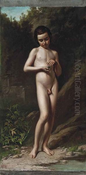 L'enfant Au Lezard Oil Painting by Auguste-Alexandre Hirsch