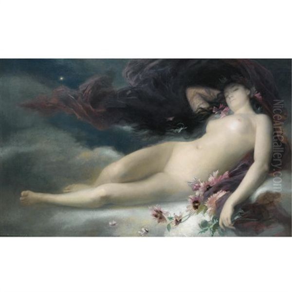 Night Oil Painting by Auguste-Alexandre Hirsch