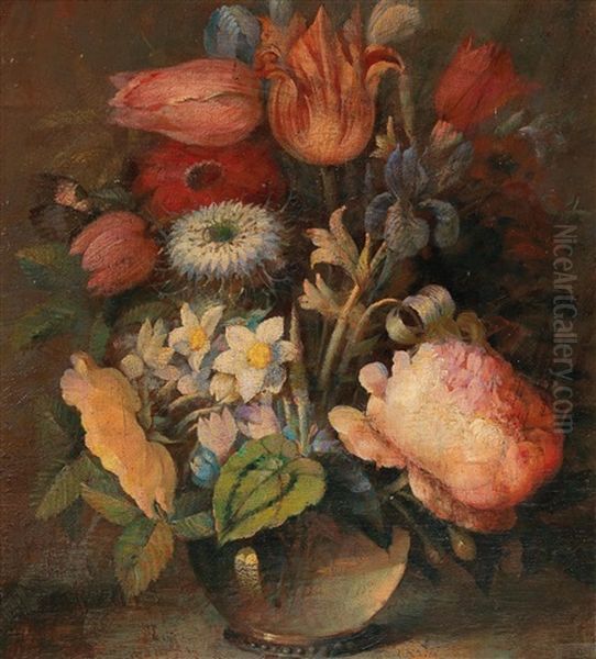 A Still Life Of Spring Flowers Oil Painting by Caspar Hirschel