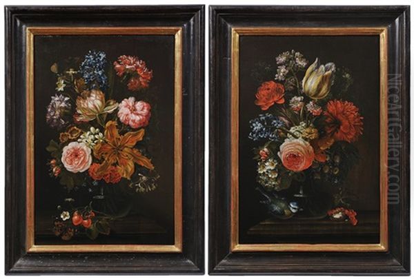 A Pair Of Floral Still Lifes (pair) Oil Painting by Caspar Hirschel