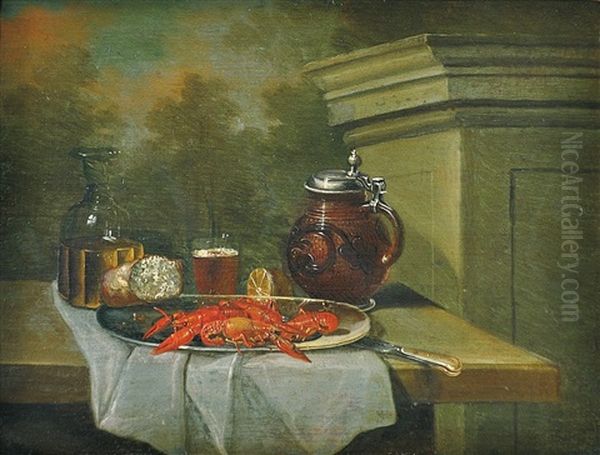 Still Life With Lobster Oil Painting by Caspar Hirschel