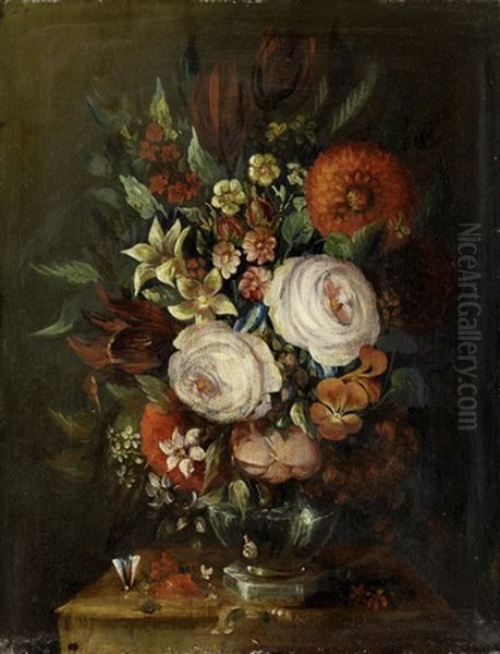 Blumenbouquet In Einer Glasvase Oil Painting by Caspar Hirschel