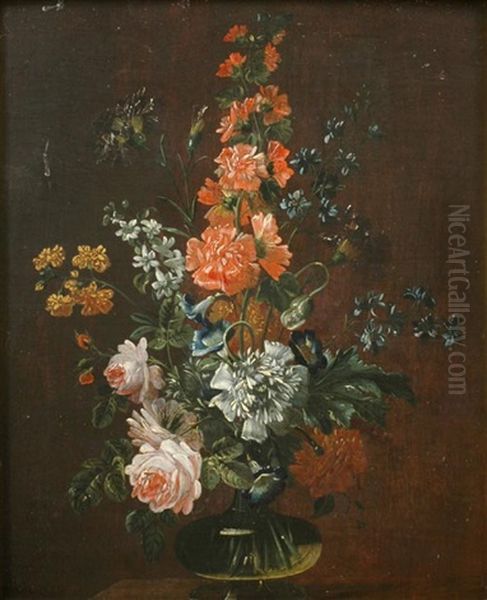 Floral Still-life (+ Another, Smllr; Pair) Oil Painting by Caspar Hirschel