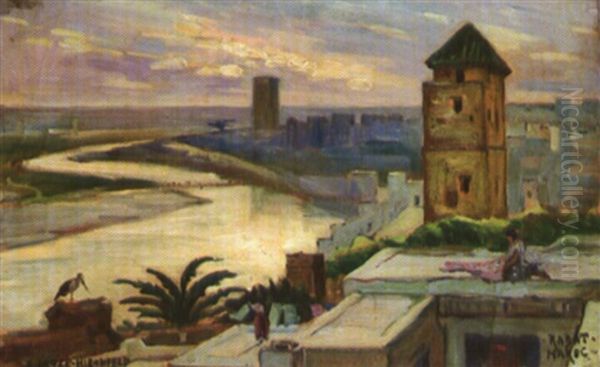 Derniers Rayons De Soleil Sur Rabat Oil Painting by Emil Benediktoff Hirschfeld