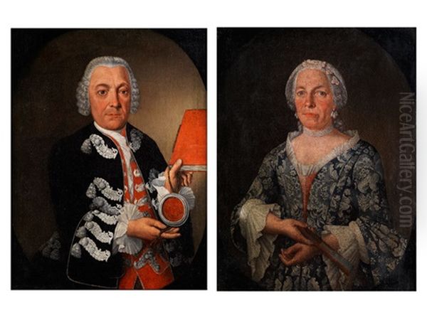 Johann Friedrich Alexander, Furst Zu Wied Und Carolina, Furstin Zu Wied (pair) Oil Painting by Johann Baptist Hirschmann