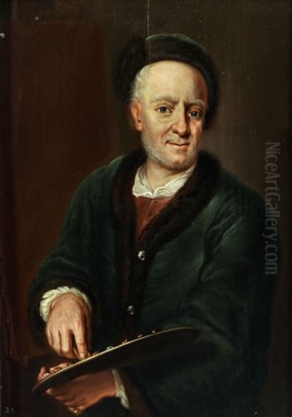 Selbstportrait Mit Palette Oil Painting by Johann Leonhard Hirschmann