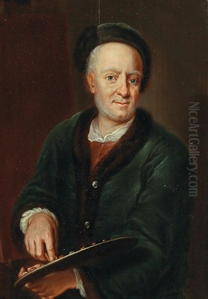 Self-portrait With A Palette Oil Painting by Johann Leonhard Hirschmann