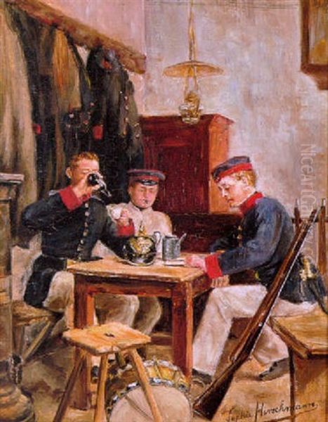 Soldaten Rond Een Tafel Oil Painting by Sophie Wilhelmina Hirschmann