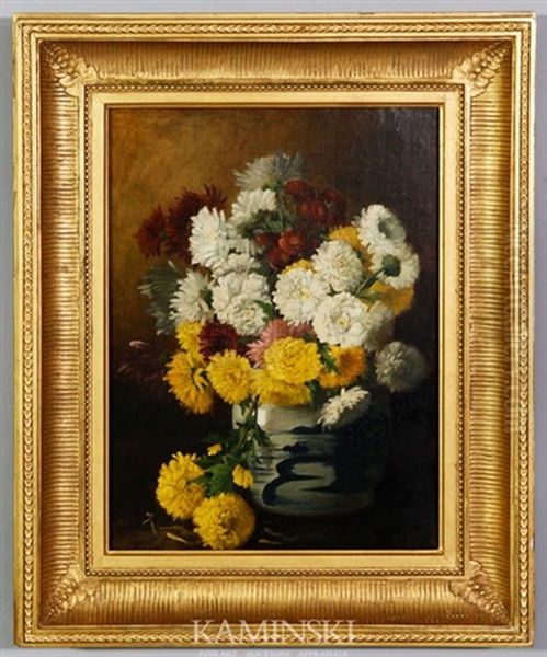 Chrysanthemums In A Canton Vase Oil Painting by Claude Raguet Hirst