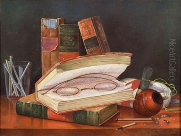 Still Life With Books Oil Painting by Claude Raguet Hirst