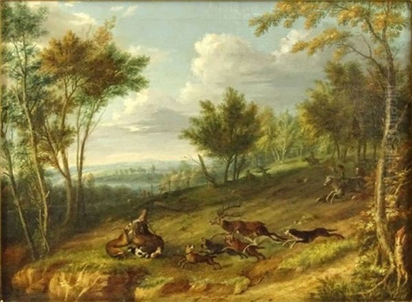 Stag Hunt Oil Painting by Friedrich Wilhelm Hirt