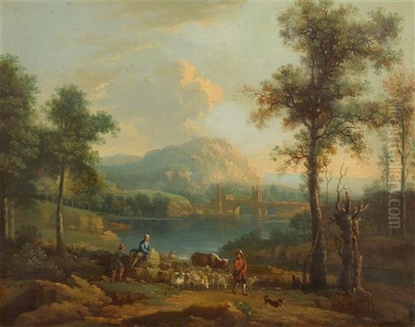 Sudlandische Landschaft Mit Hirten Oil Painting by Friedrich Wilhelm Hirt