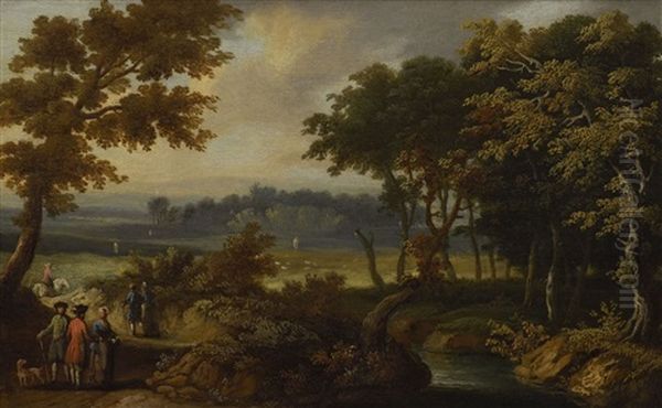 Baumlandschaft Mit Bachlauf Und Figurenstaffage by Friedrich Wilhelm Hirt