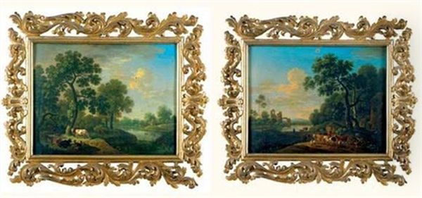 Scene Pastorale (+ Similar; Pair) Oil Painting by Friedrich Wilhelm Hirt