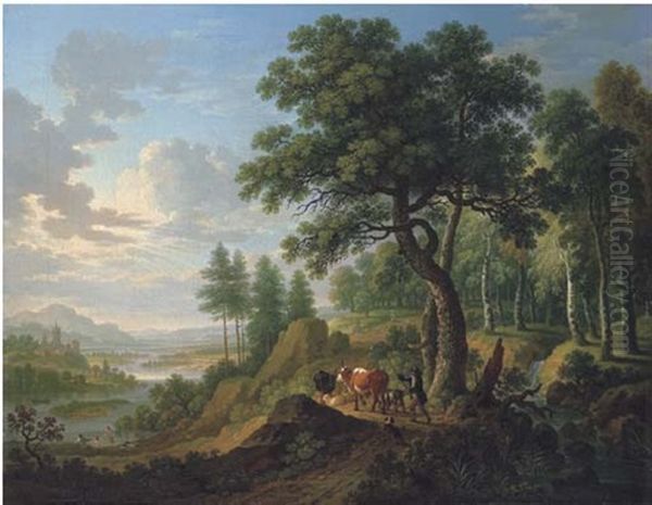 Paesaggio Boschivo Con Pastore E Armenti Oil Painting by Friedrich Wilhelm Hirt