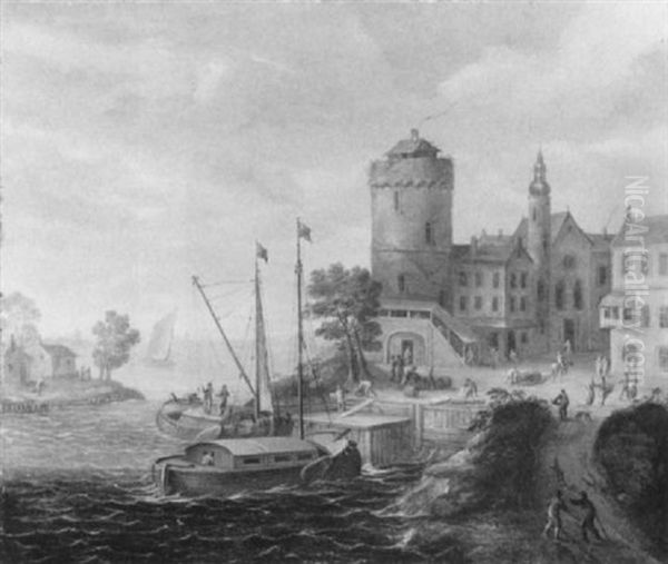 Seehafen Mit Reicher Figurenstaffage Oil Painting by Friedrich Wilhelm Hirt