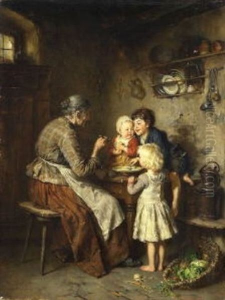 Die Mittagssuppe Oil Painting by Heinrich Hirt