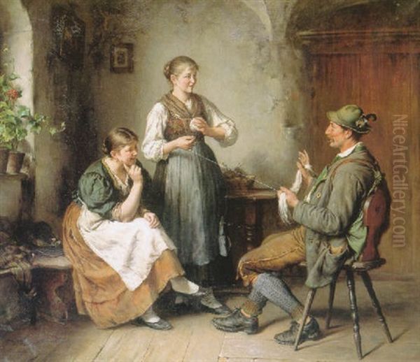 A Helping Hand Oil Painting by Heinrich Hirt