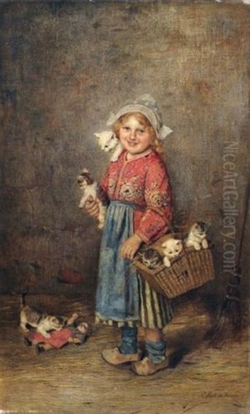 Katzenmutter Oil Painting by Rudolf Hirth Du Frenes