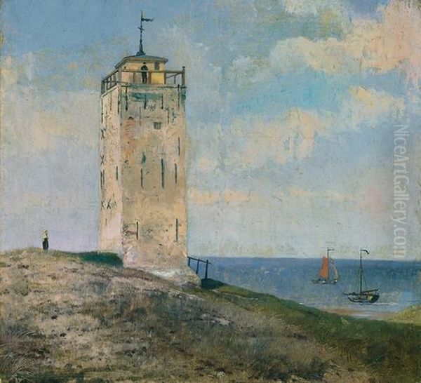 Kuste Mit Leuchtturm Und Booten Oil Painting by Rudolf Hirth Du Frenes