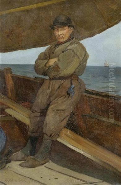 Seemann Auf Dem Fischerkahn Oil Painting by Rudolf Hirth Du Frenes