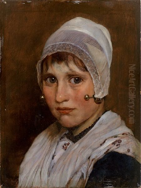 Portrait Einer Jungen Hollanderin Mit Weiser Haube Und Schultertuch Oil Painting by Rudolf Hirth Du Frenes