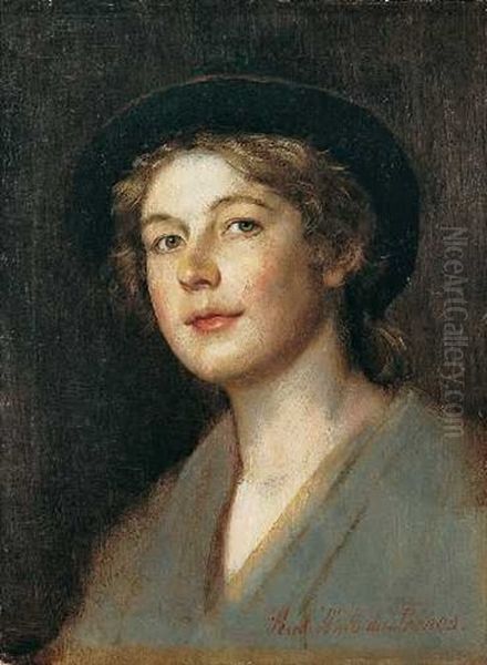 Bildnis Einer Jungen Frau Mit Hut Oil Painting by Rudolf Hirth Du Frenes