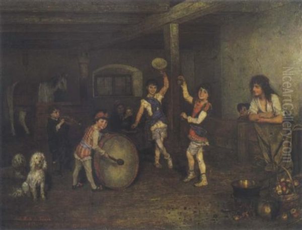 Gauklerfamilie Bei Der Probe Oil Painting by Rudolf Hirth Du Frenes