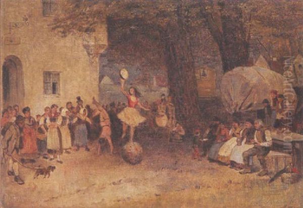 Gaukler-vorstellung Vor Dem Dorfgasthaus Oil Painting by Rudolf Hirth Du Frenes