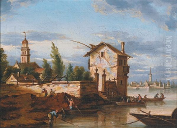 Eine Seelandschaft Mit Fischern Oil Painting by Heinrich Hirzel