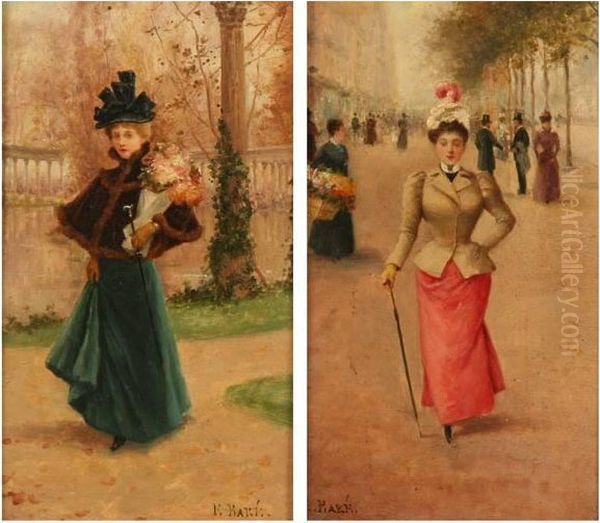 Women Of Fashion In Paris: A Pair Oil Painting by Emil Bare