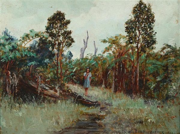 Landscape With A Young Woman On A Path Oil Painting by David Howard Hitchcock