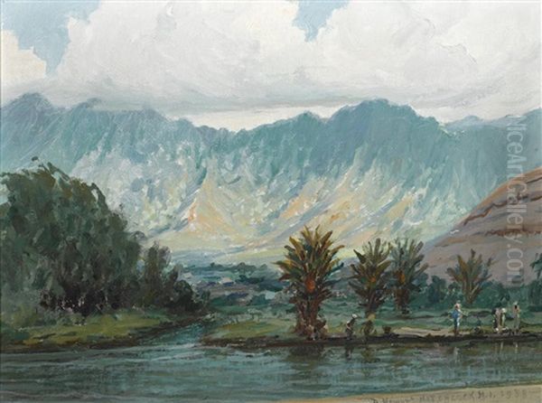 Manoa Valley From Ala Wai Boulevard Oil Painting by David Howard Hitchcock