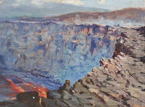 View Of Kilauea Volcano, Hawaii Oil Painting by David Howard Hitchcock