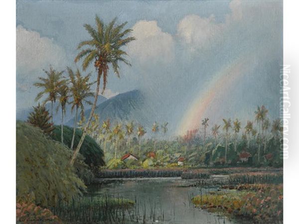 Cottages Amongst The Palms Oil Painting by David Howard Hitchcock