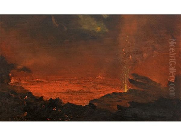 Halemaumau, Lake Of Fire, Kilauea Crater Oil Painting by David Howard Hitchcock