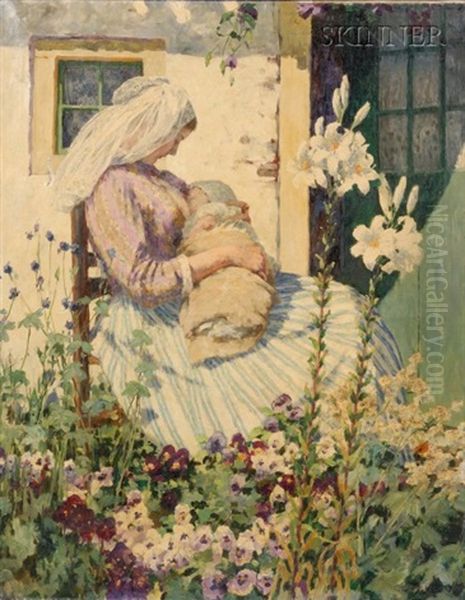 Woman In The Garden Oil Painting by George Hitchcock