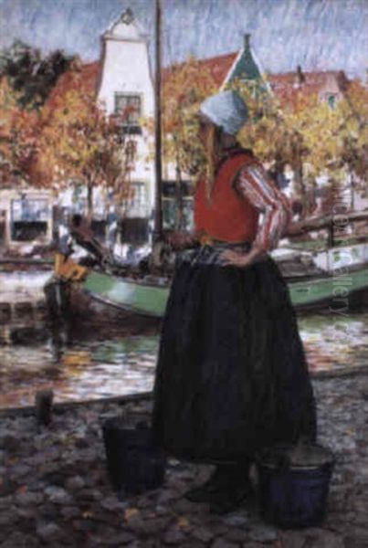 Woman Along Canal Oil Painting by George Hitchcock