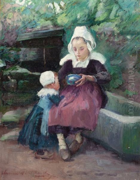 Mother Feeding Child Oil Painting by Lucius Wolcott Hitchcock