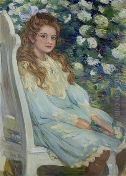 Portrait Of A Girl, Seated, Wearing A Blue Dress Oil Painting by Dora Hitz