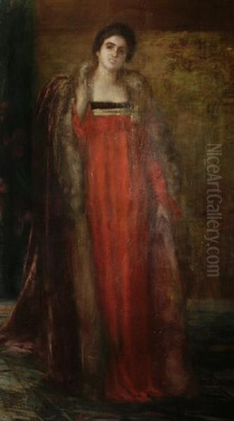 Portrait Of A Lady In A Red Dress Oil Painting by Dora Hitz