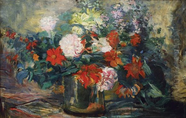 A Flower Bouquet (+ Studies, Verso) Oil Painting by Dora Hitz