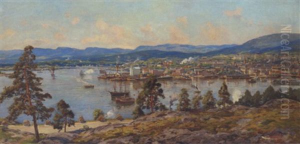 Udsigt Over Oslo Oil Painting by Arne Hjersing