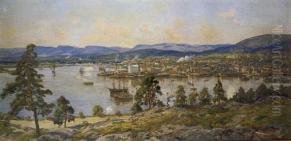 Vue Panoramique De Kristiania Oil Painting by Arne Hjersing