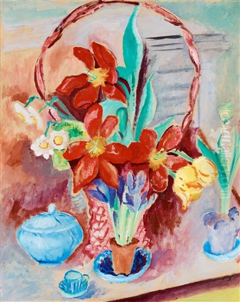 Tulpaner I Blomsterkorg (tupips In Flower Basket) Oil Painting by Sigrid (Maria) Hjerten