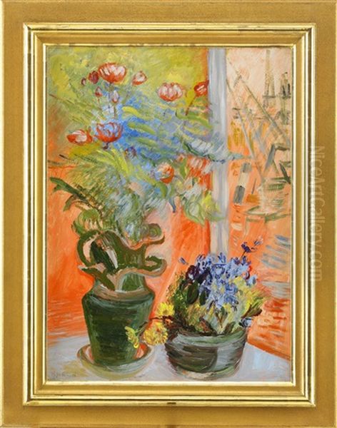 Blommor Vid Fonstret Oil Painting by Sigrid (Maria) Hjerten