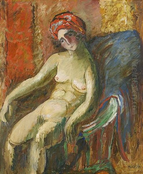 Sittande Modell Med Rod Turban Oil Painting by Sigrid (Maria) Hjerten