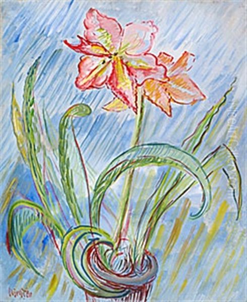 Blomsterstilleben Med Amaryllis Oil Painting by Sigrid (Maria) Hjerten